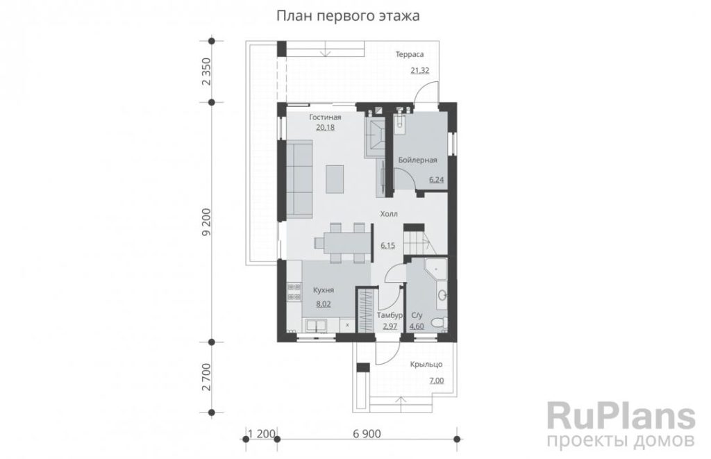 Планировка Двухэтажный дом с  террасой и балконом Rg5100