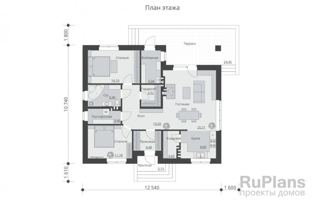 Планировка Проект индивидуального одноэтажного жилого дома Rg5368