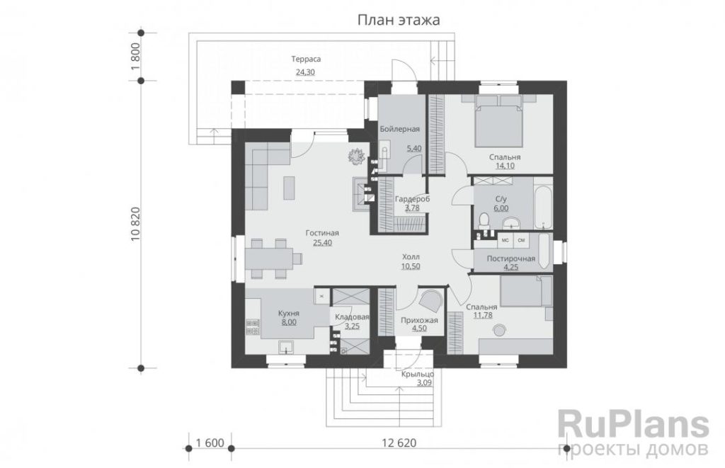 Планировка Одноэтажный дом с террасой Rg5570