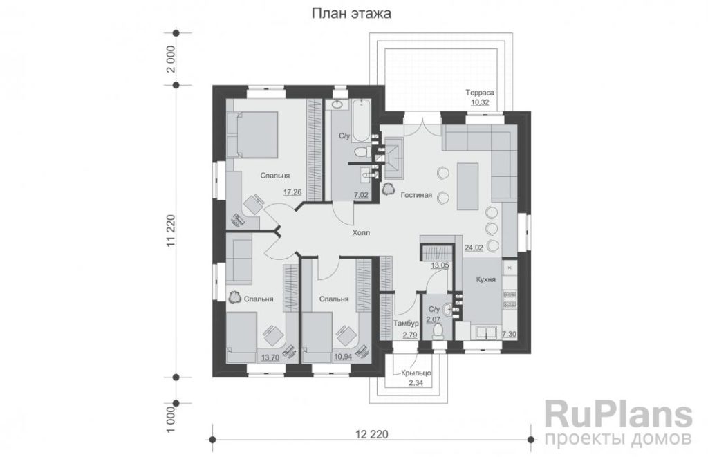 Планировка Проект одноэтажного жилого дома с террасой Rg5178