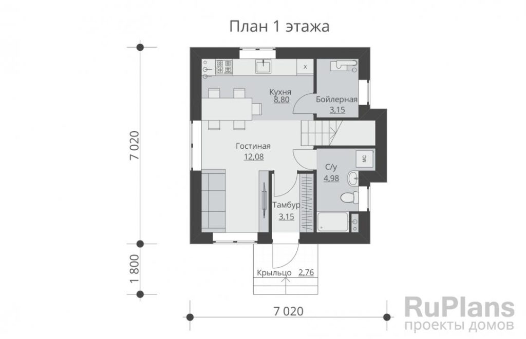 Планировка Одноэтажный дом с мансардой и террасой Rg5542