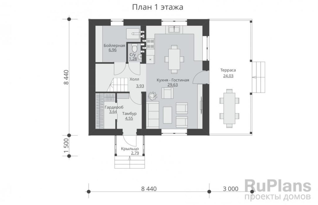 Планировка Двухэтажный жилой дом с террасой Rg5561