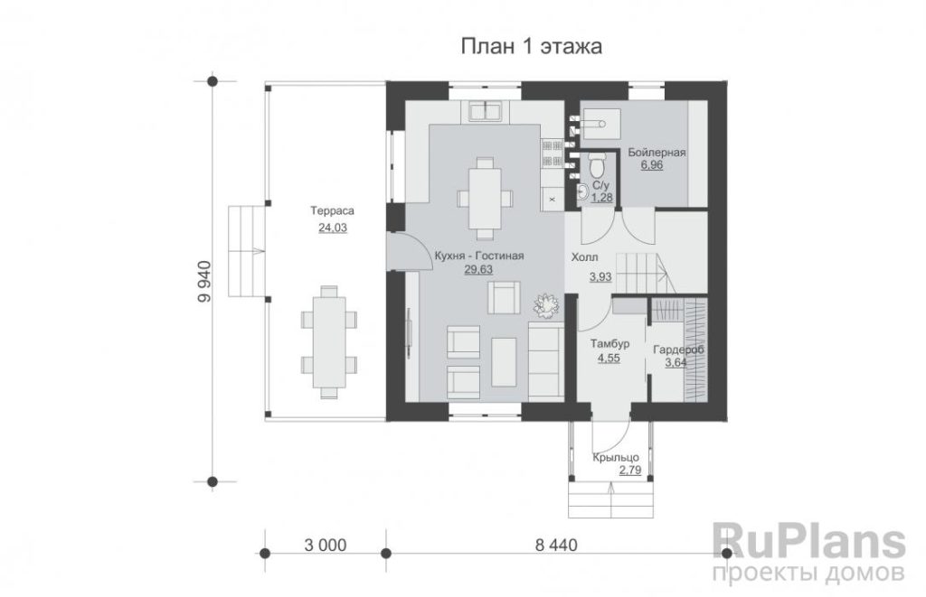 Планировка Двухэтажный жилой дом с террасой Rg6429