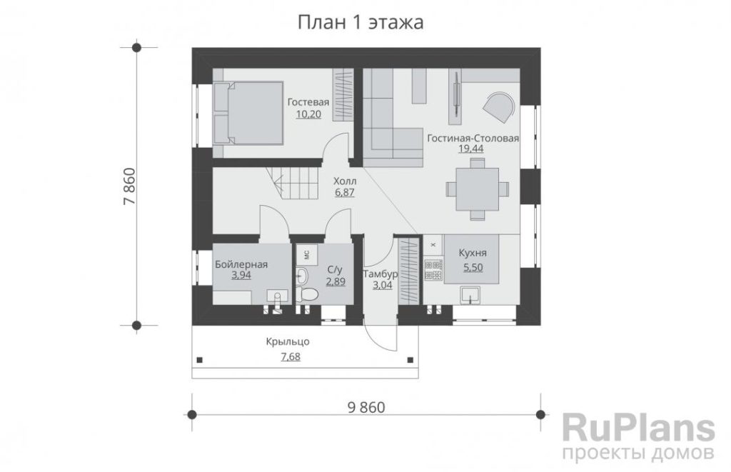 Планировка Проект небольшого одноэтажного дома с мансардой Rg3431