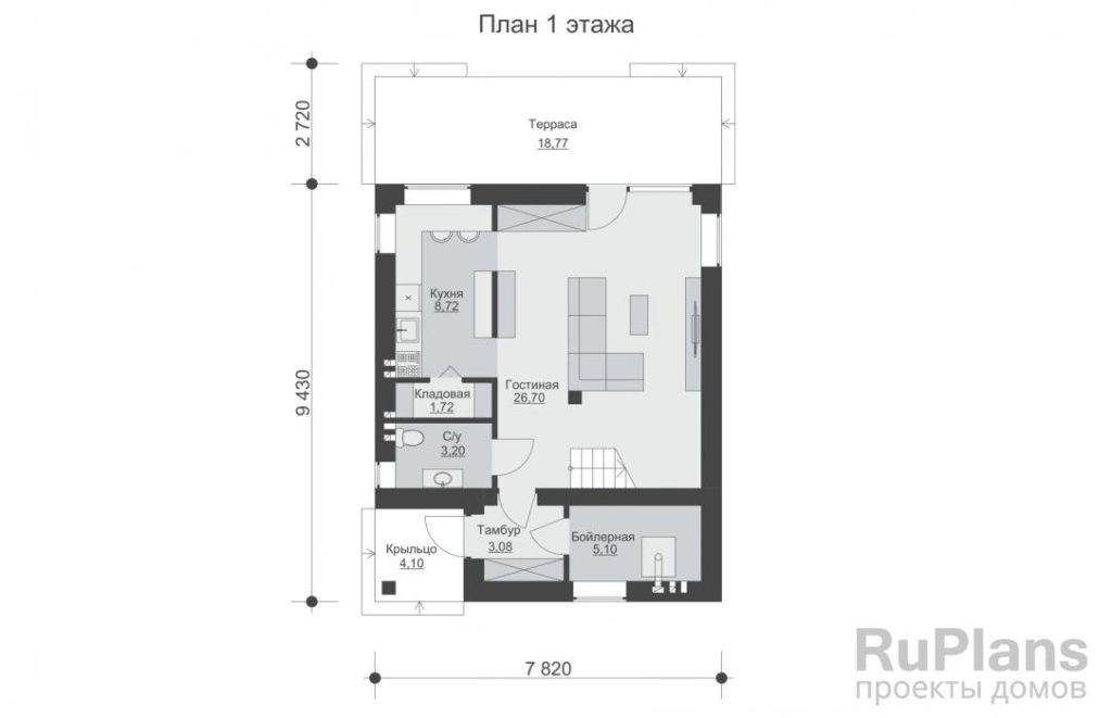 Планировка Двухэтажный дом с террасой и балконом Rg6088