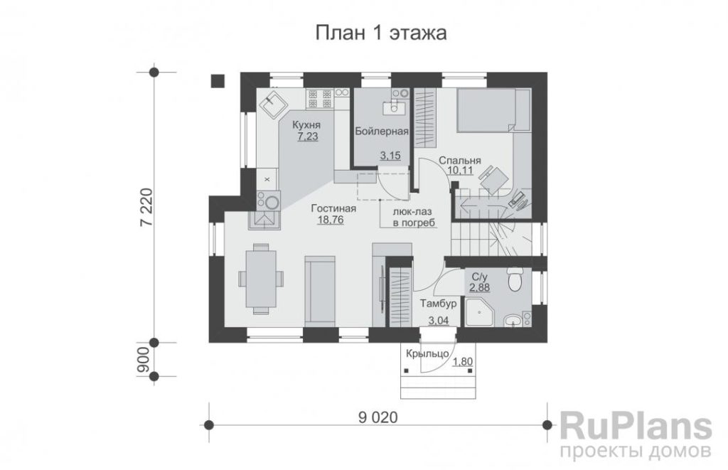 Планировка Одноэтажного дома с погребом и мансардой Rg6003