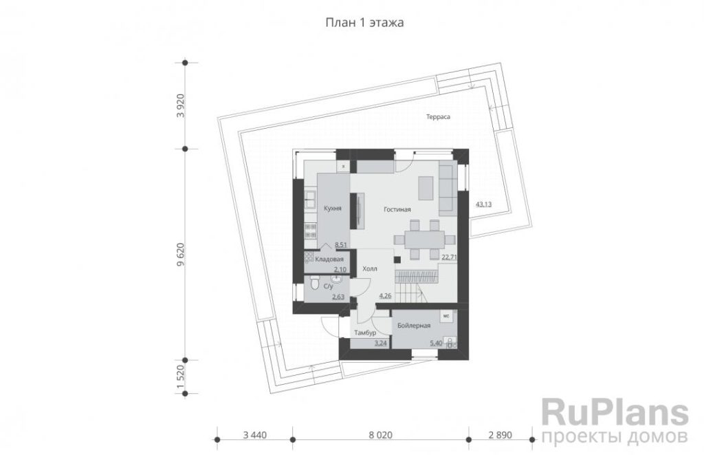 Планировка Проект двухэтажного дома с террасой Rg5515