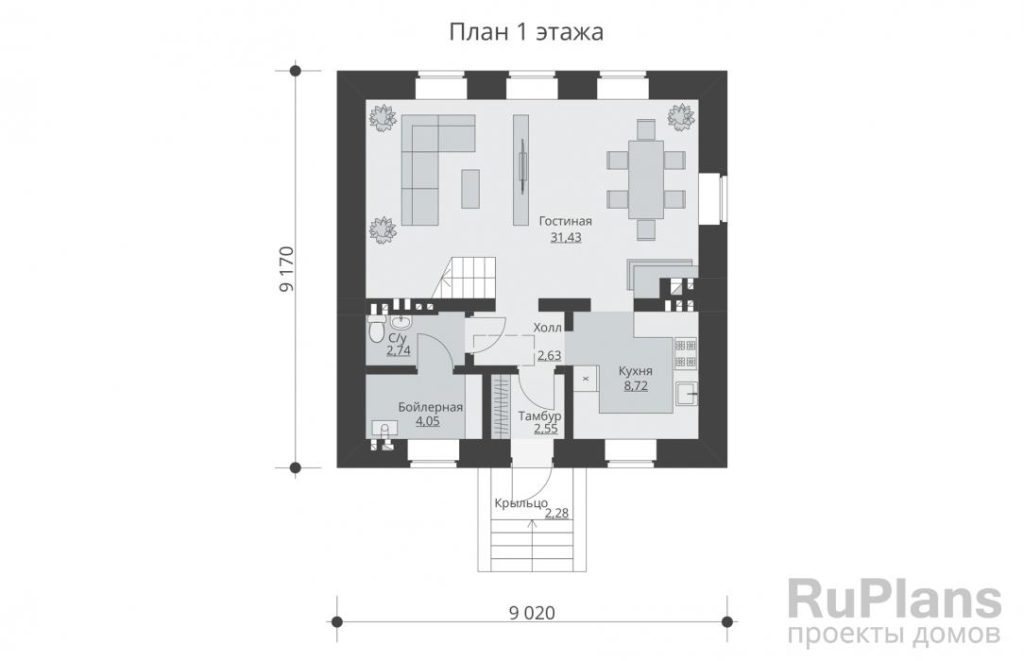 Планировка Одноэтажный жилой дом с мансардой и балконом Rg5576