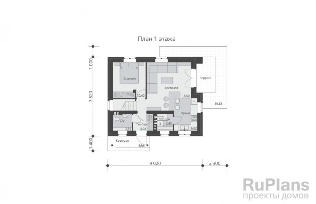 Планировка Проект одноэтажного жилого дома с мансардой Rg5194