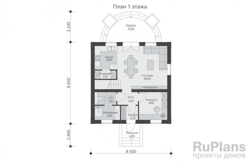 Планировка Одноэтажный дом с мансардой и террасой Rg5673
