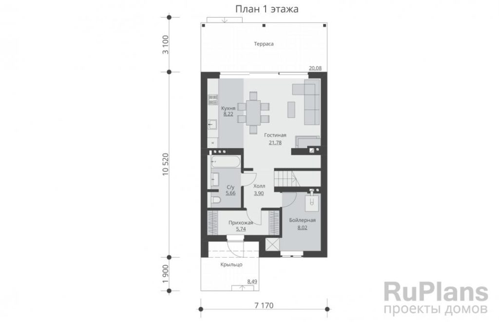 Планировка Одноэтажный дом с мансардой, французским балконом и террасой Rg5851