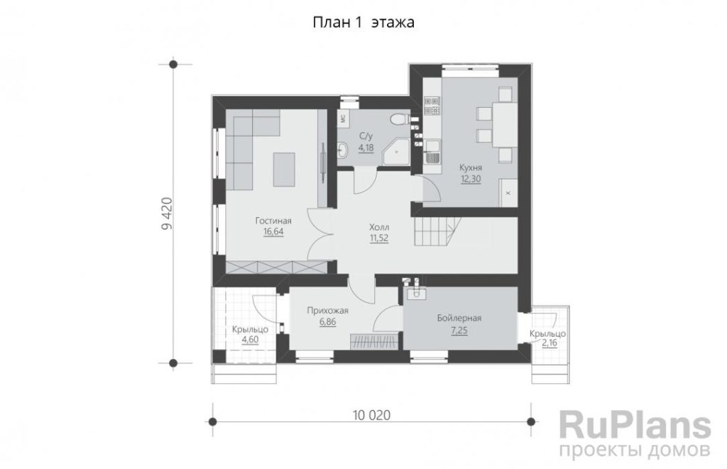 Планировка Двухэтажный дом с кабинетом и двумя спальнями Rg5926