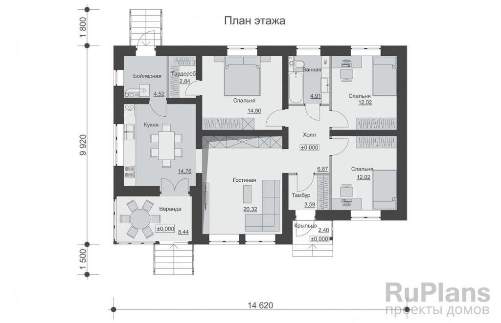 Планировка Одноэтажный дом с тремя спальнями и вторым светом Rg6487