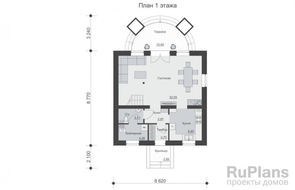 Планировка Проект одноэтажного дома с мансардой и террасой Rg5584