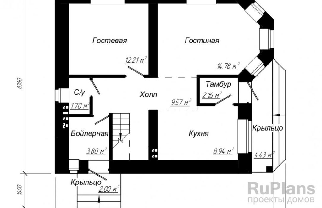 Планировка Проект двухэтажного дома с эркером Rg4824
