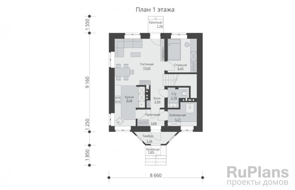 Планировка Одноэтажный дом с мансардой Rg5656