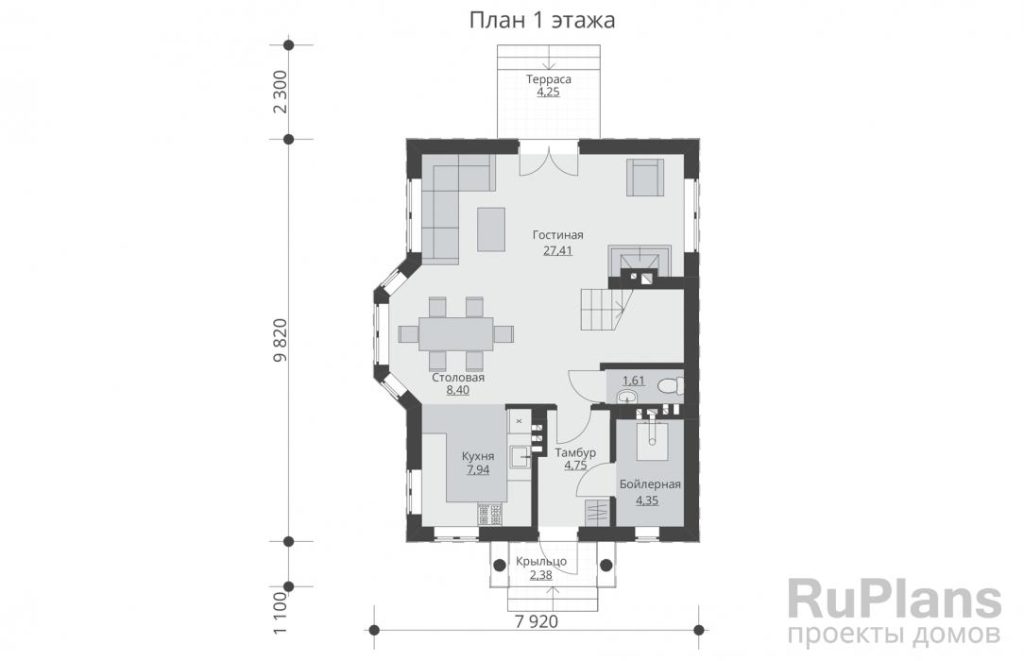 Планировка Одноэтажный дом с мансардой Rg5402