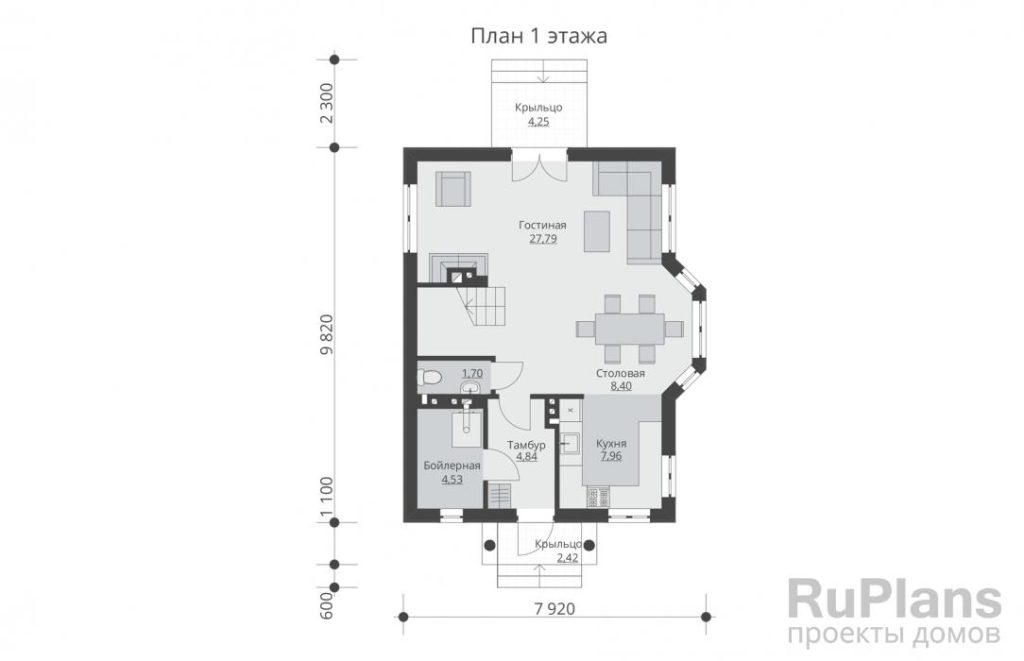 Планировка Одноэтажный дом с мансардой Rg5324