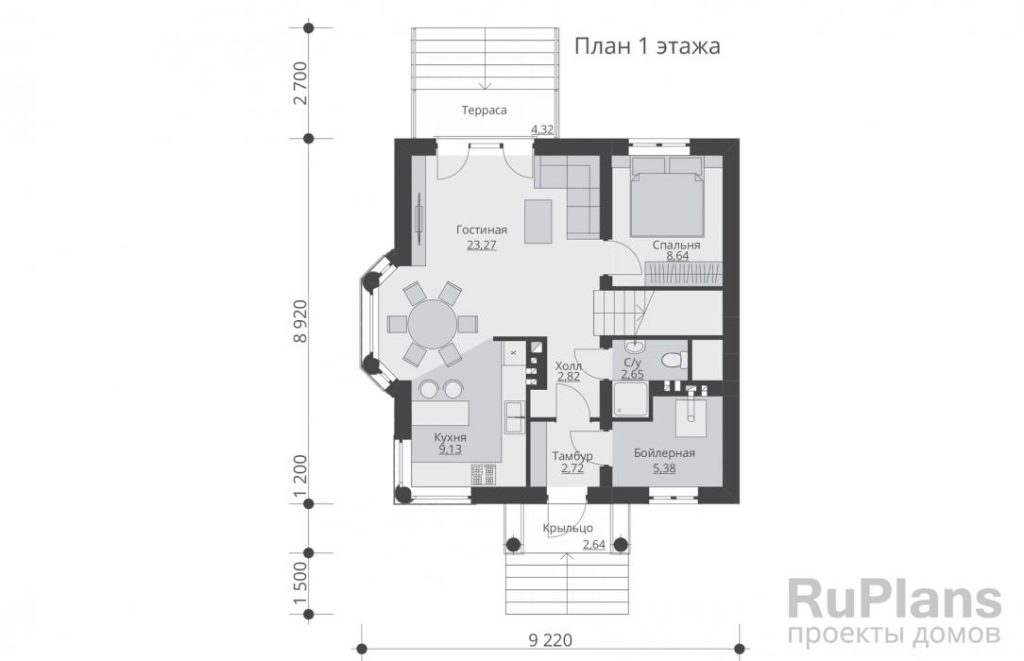 Планировка Одноэтажный  дом с мансардой Rg5472