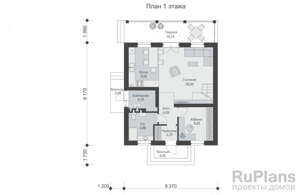 Планировка Проект одноэтажного дома с мансардой и террасой Rg5627