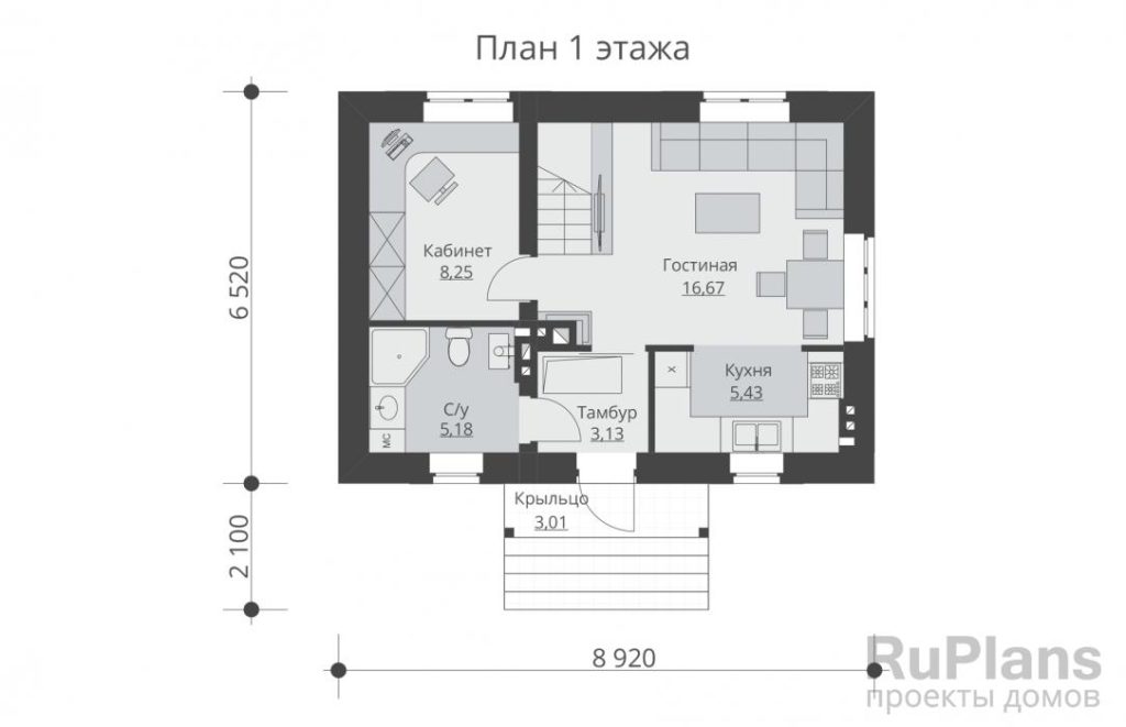 Планировка Одноэтажный дом с мансардой Rg5248