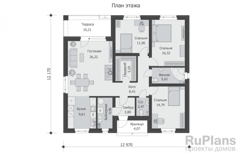 Планировка Одноэтажный жилой дом Rg5756
