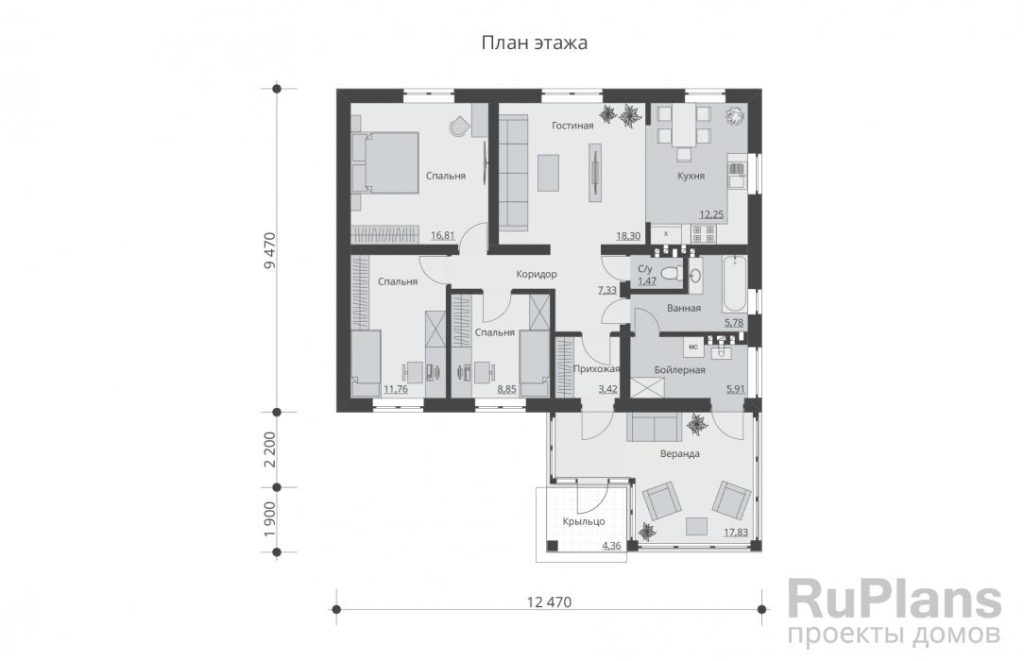 Планировка Одноэтажный жилой дом Rg5799
