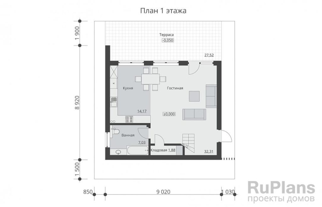 Планировка Двухэтажный дом с террасой, балконом и  тремя спальнями Rg6330