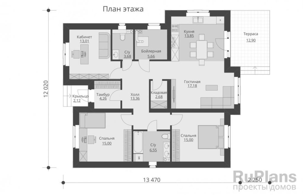 Планировка Одноэтажный дом с террасой Rg5728