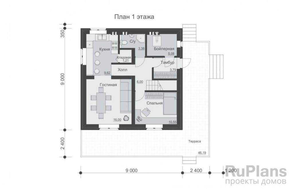 Планировка Двухэтажный дом с террасой Rg5242