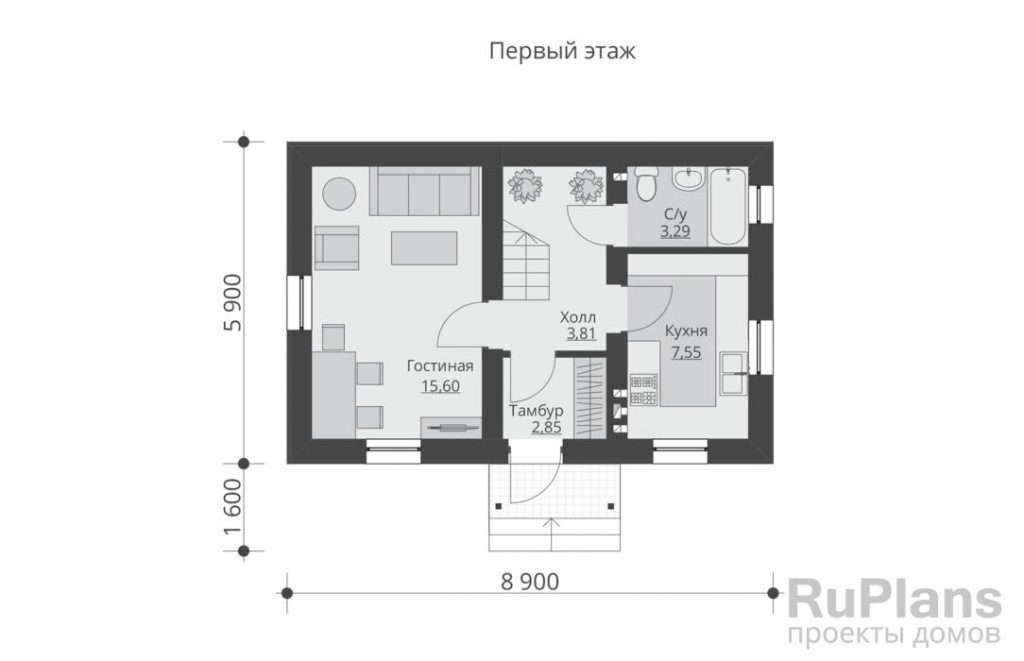 Планировка Проект компактного двухэтажного коттеджа Rg4973