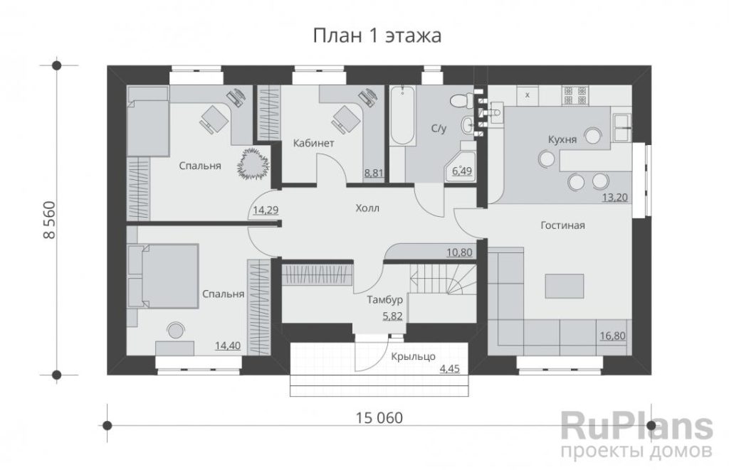 Планировка Проект одноэтажного дома с подвалом Rg5307