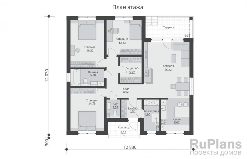 Планировка Проект одноэтажного жилого дома Rg5719