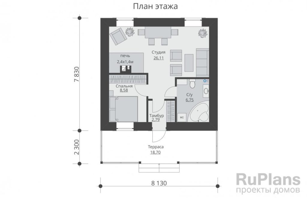 Планировка Одноэтажный жилой дом с террасой Rg5562