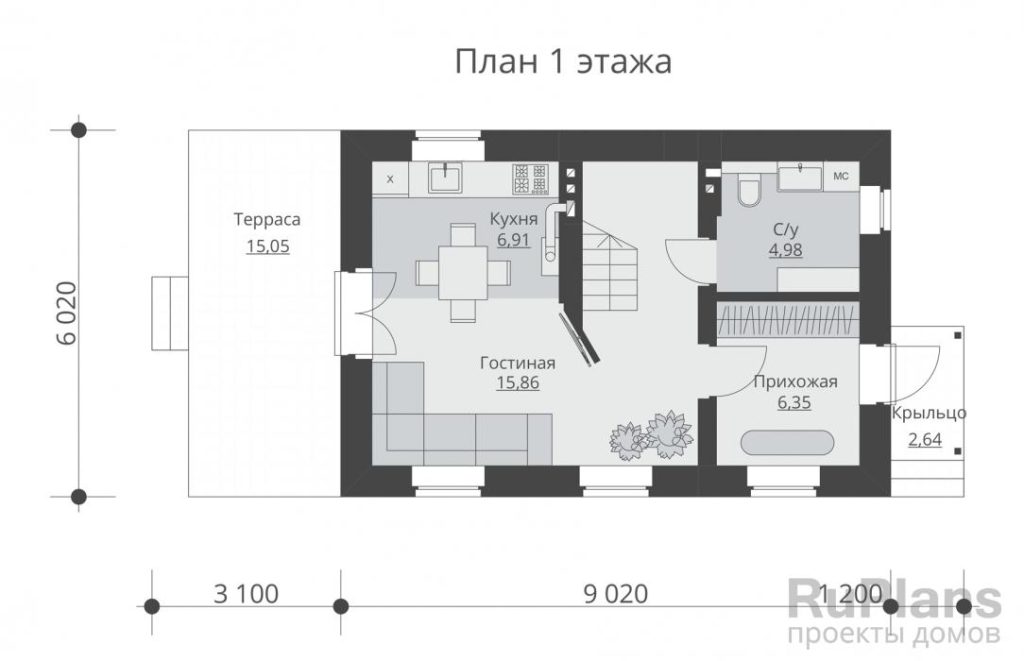 Планировка Двухэтажный дом с террасой Rg5852
