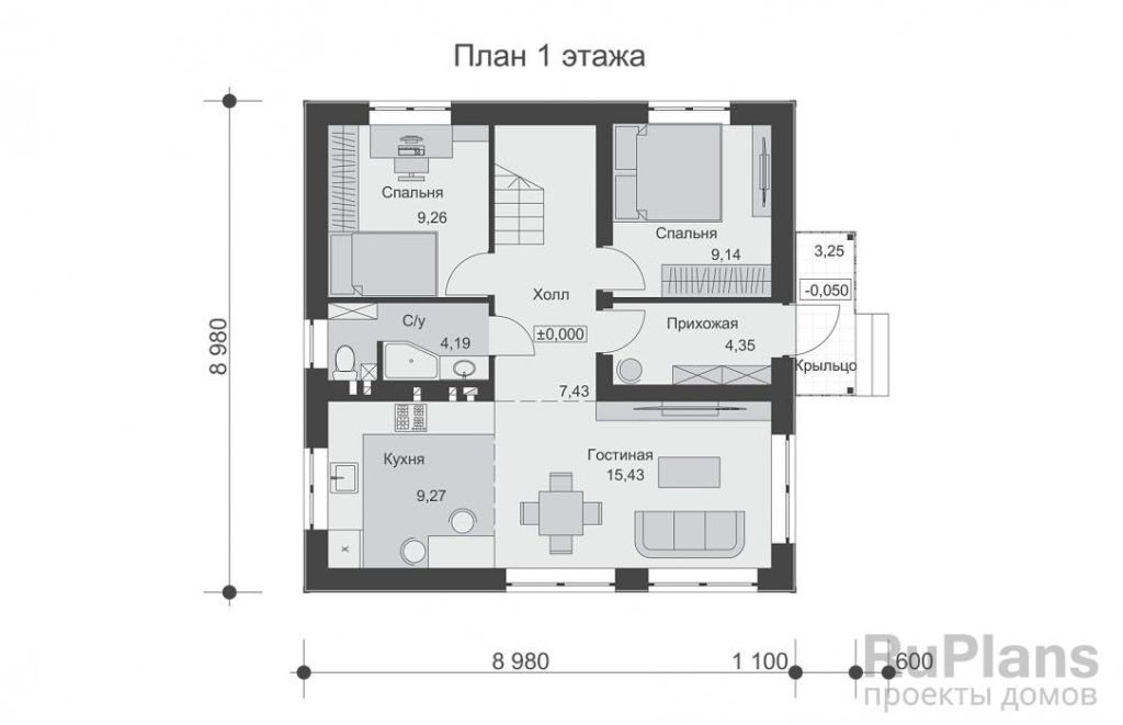 Планировка Одноэтажный дом с мансардой, просторной гостиной и шестью спальнями Rg6526