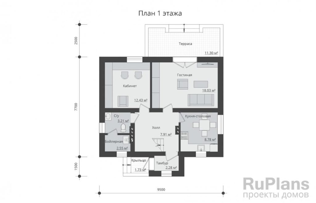 Планировка Дом с мансардой и террасой Rg3337