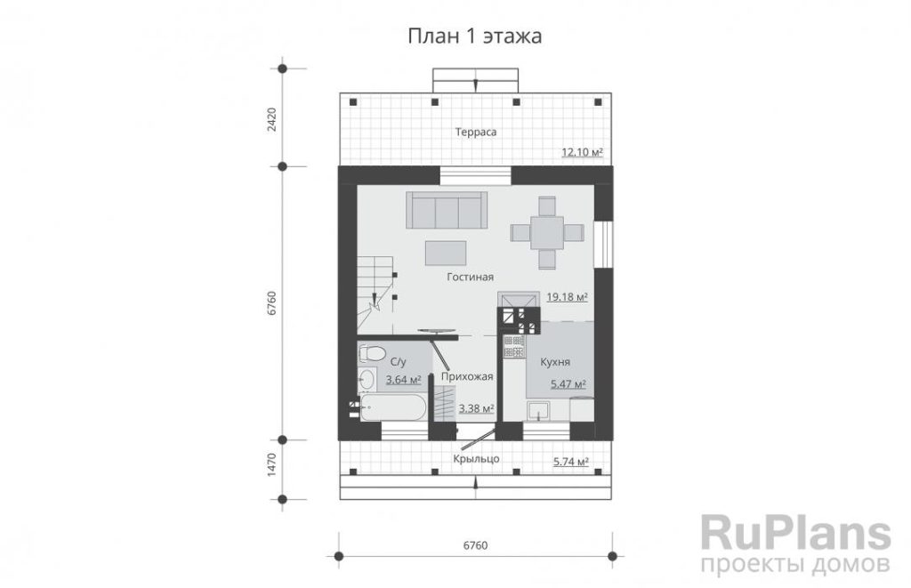 Планировка Одноэтажный дом с мансардой, террасой и балконами Rg5175
