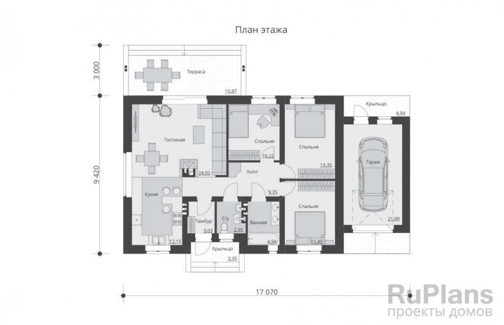 Планировка Проект одноэтажного дома с террасой Rg5384