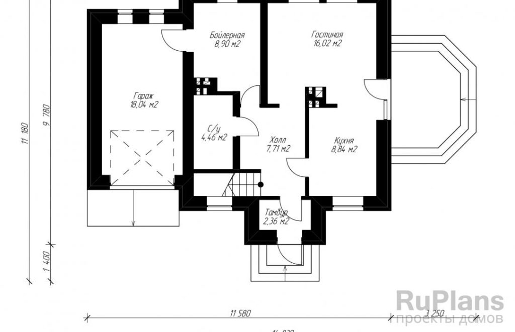 Планировка Компактный коттедж из керамзитобетонных блоков Rg3666