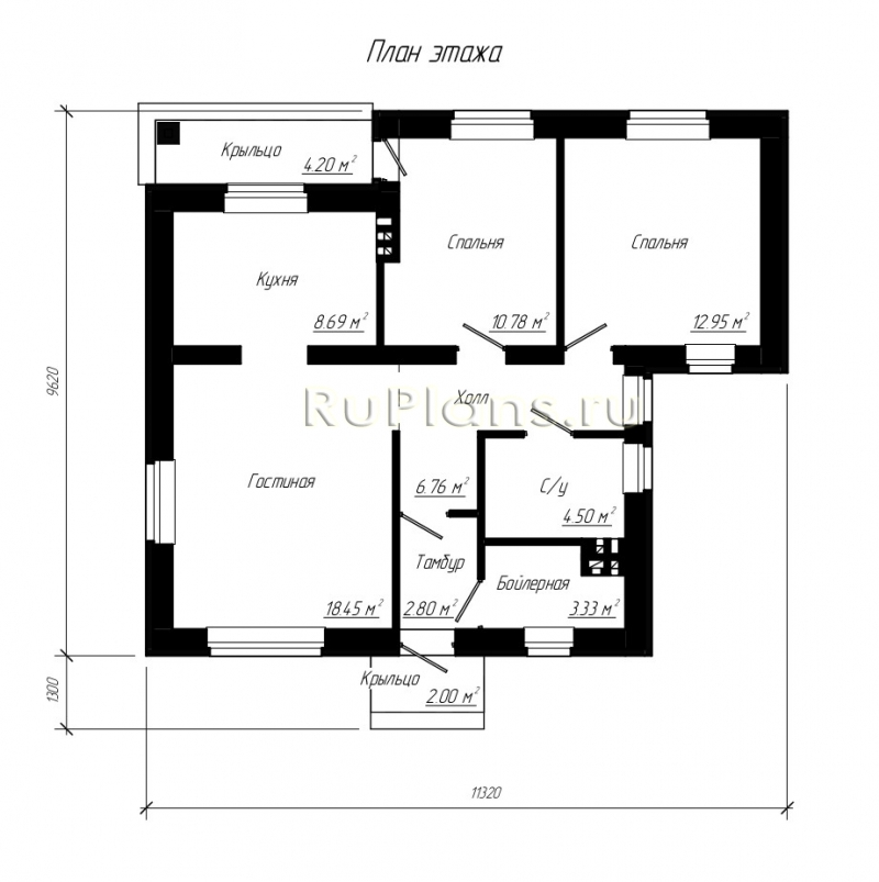 Планировка Проект компактного одноэтажного дома Rg5014