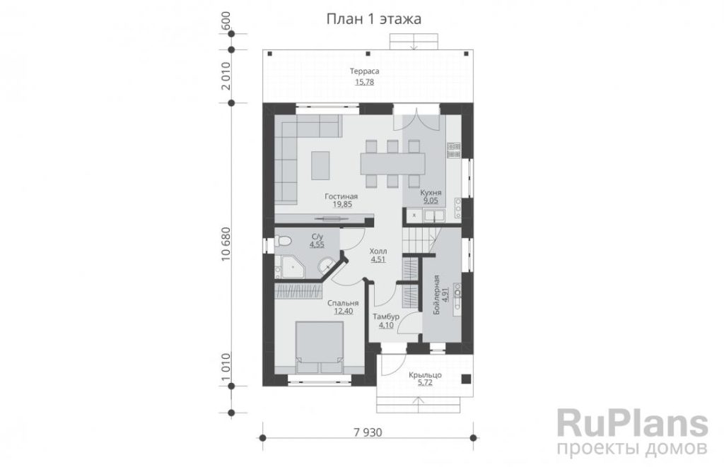 Планировка Проект одноэтажногго дома с мансардой и террасой Rg5581