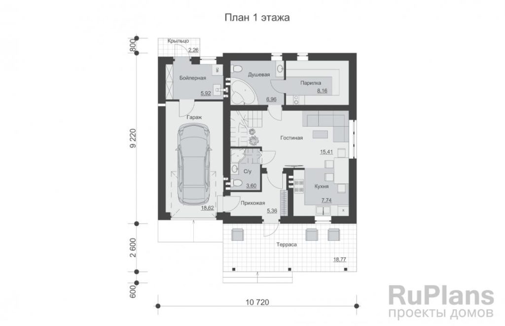 Планировка Одноэтажный дом с мансардой, гаражом и парилкой Rg5920