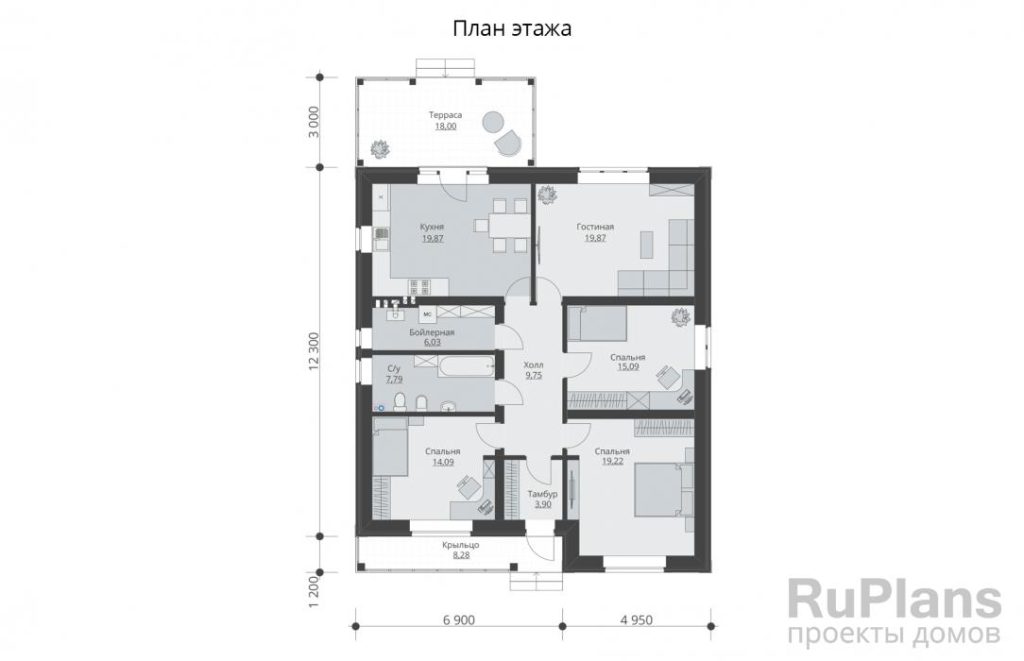 Планировка Одноэтажный жилой дом Rg5793