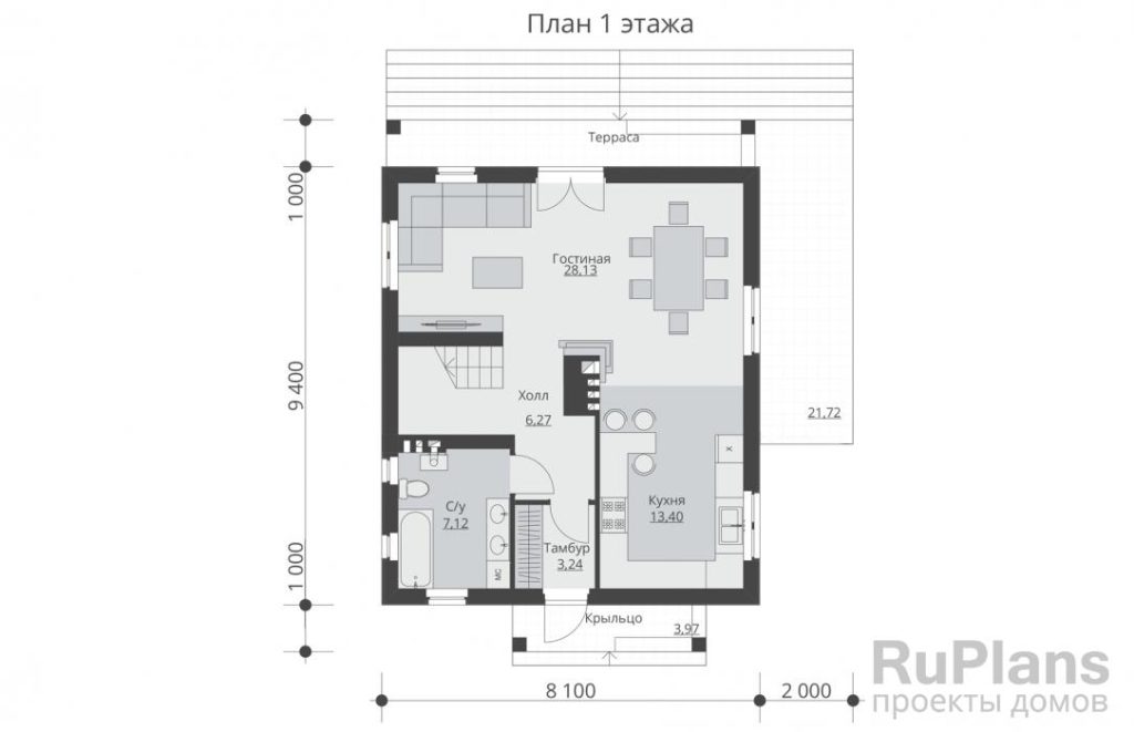 Планировка Одноэтажный дом с мансардой и террасой Rg5234