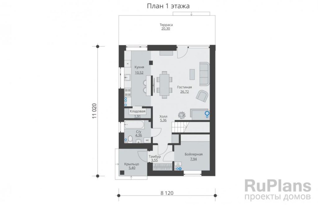 Планировка Двухэтажный дом с террасой и балконом Rg5595