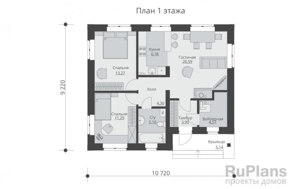 Планировка Проект индивидуального одноэтажного жилого дома с террасой Rg5541