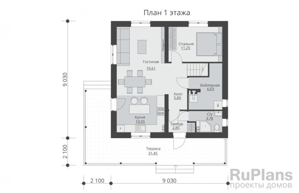Планировка Проект двухэтажного жилого дома с террасами Rg5377
