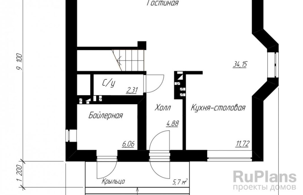 Планировка Проект одноэтажного дома с мансардой и эркером Rg4871