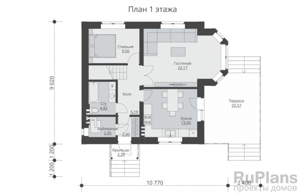 Планировка Двухэтажный дом с террасой и балконом Rg5327